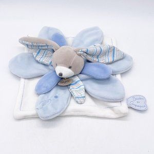 Doudou et Compagnie Blue Bunny Flower Petal Lovey Celestin Baby Security Blanket